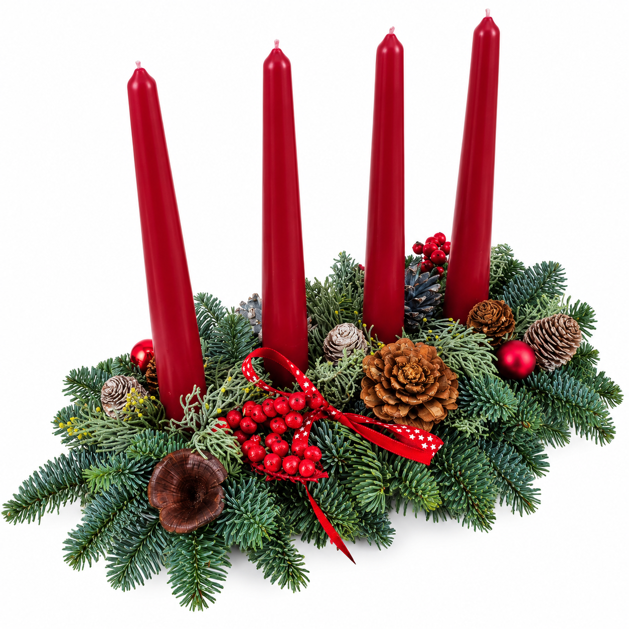 Elegant Red Candle Advent Centrepiece