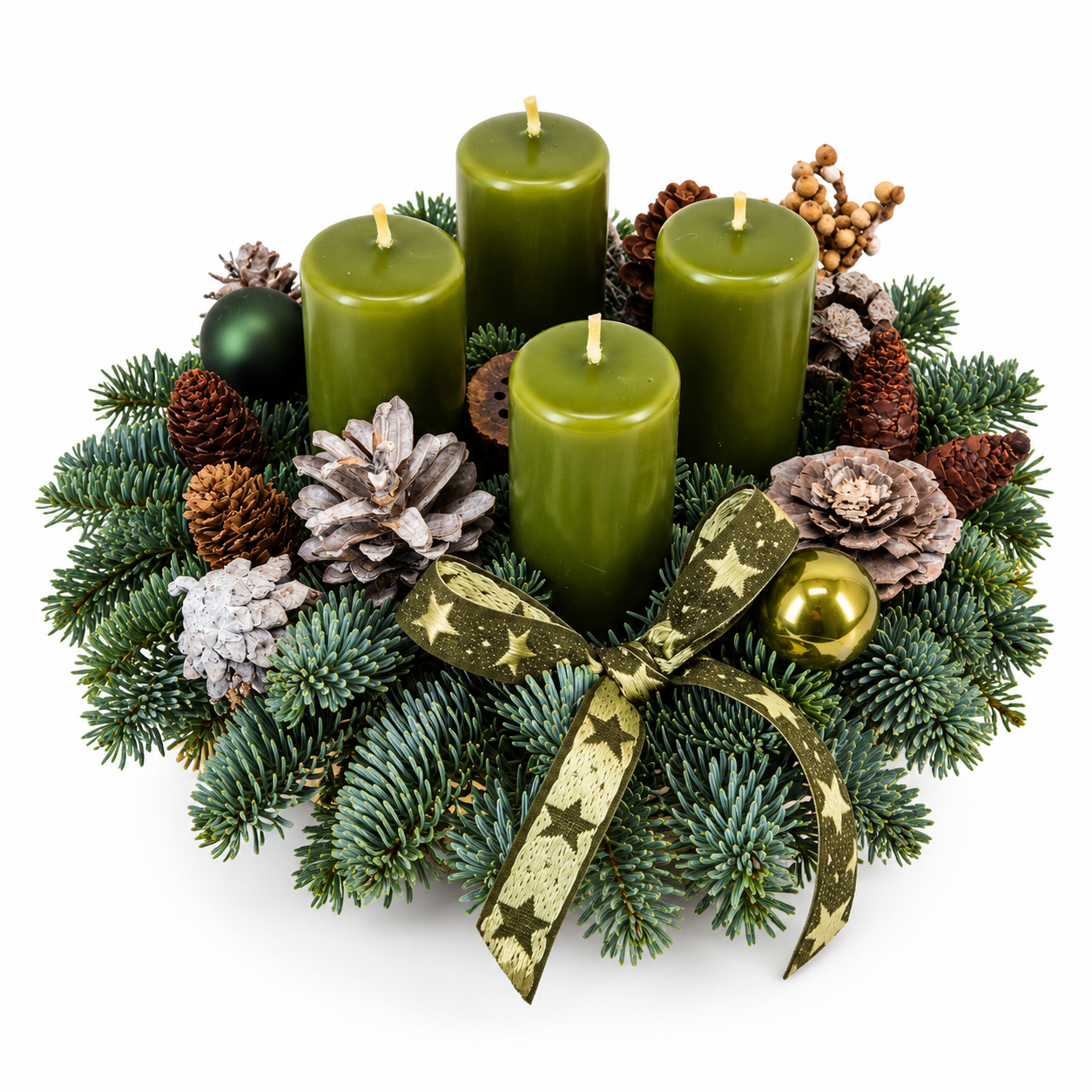 Festive Evergreen Advent Wreath with Green Candles