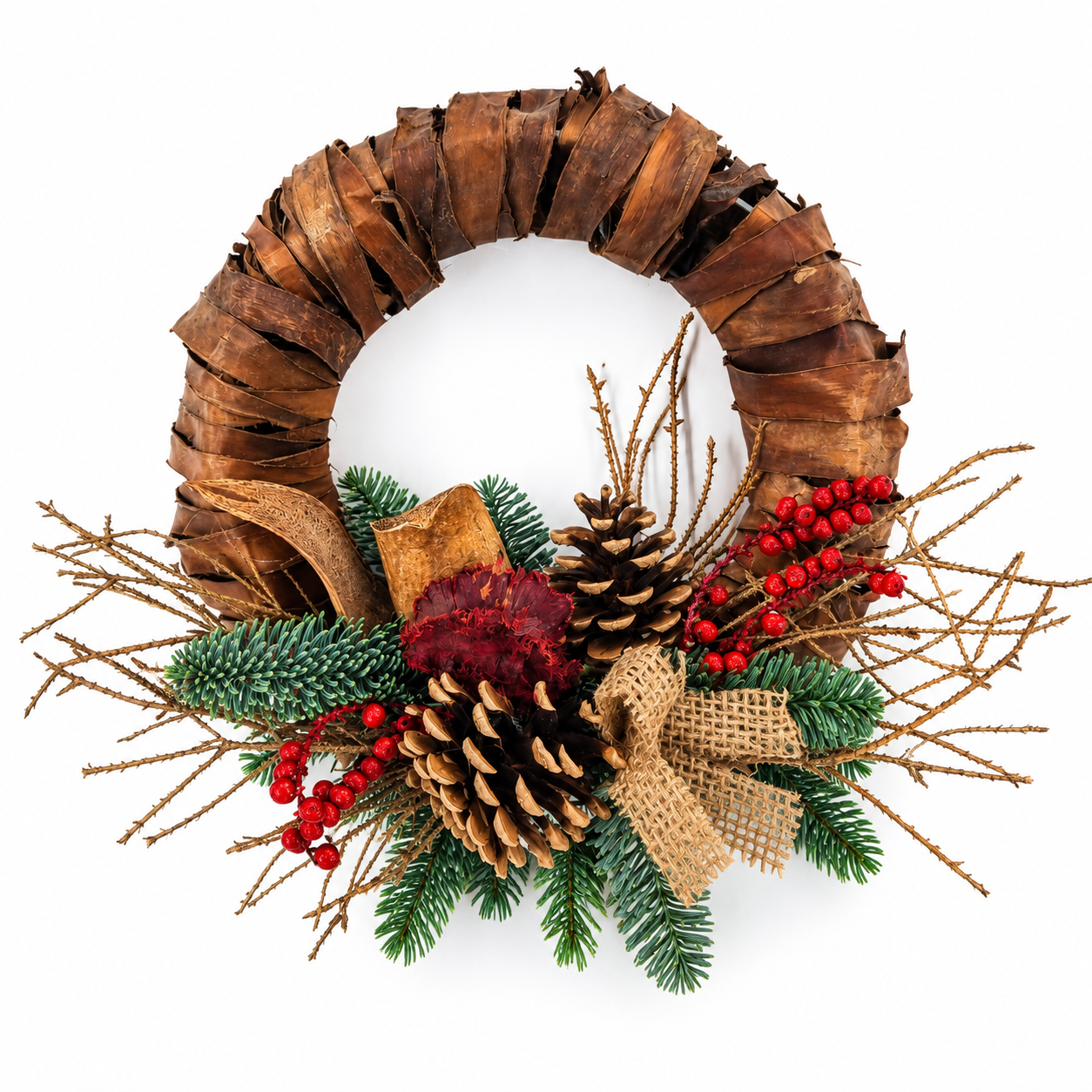 Rustic Bark and Berry Christmas Wreath