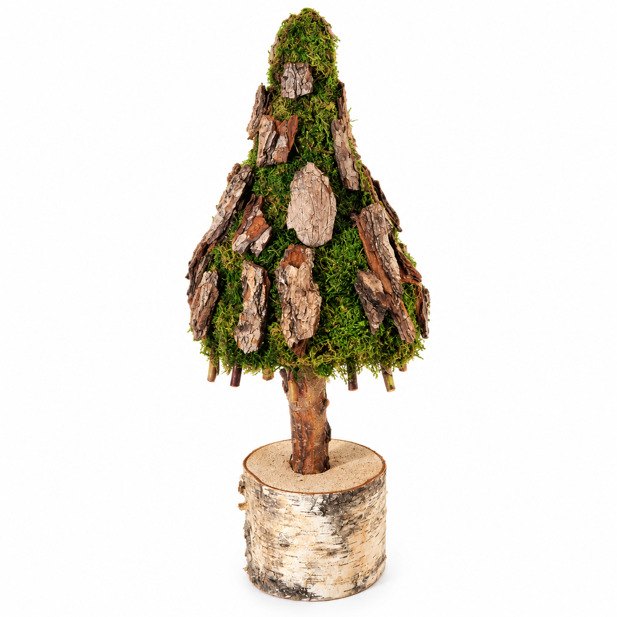 Rustic Moss and Bark Tree on Birch Base