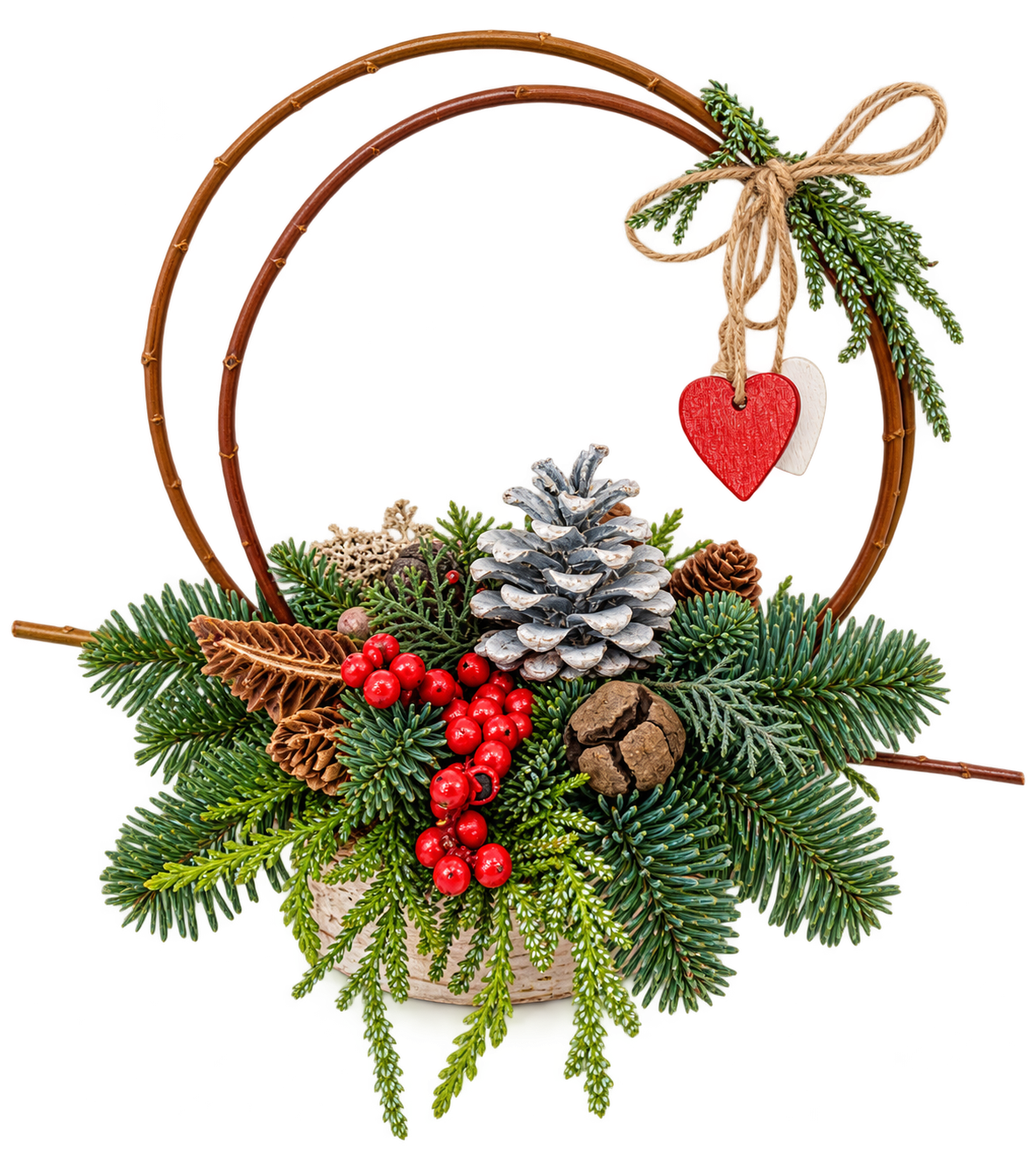 Festive Frosted Evergreen Hoop Arrangement