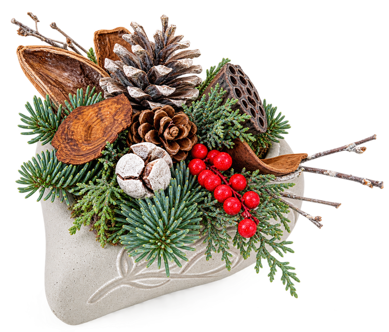 Frosted Woodland Heart Arrangement