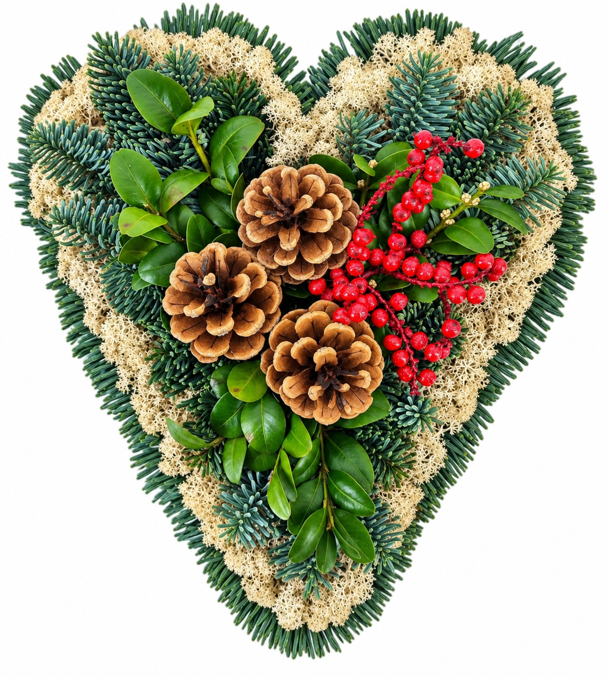 Heart Shaped Evergreen Wreath with Pinecones and Berries