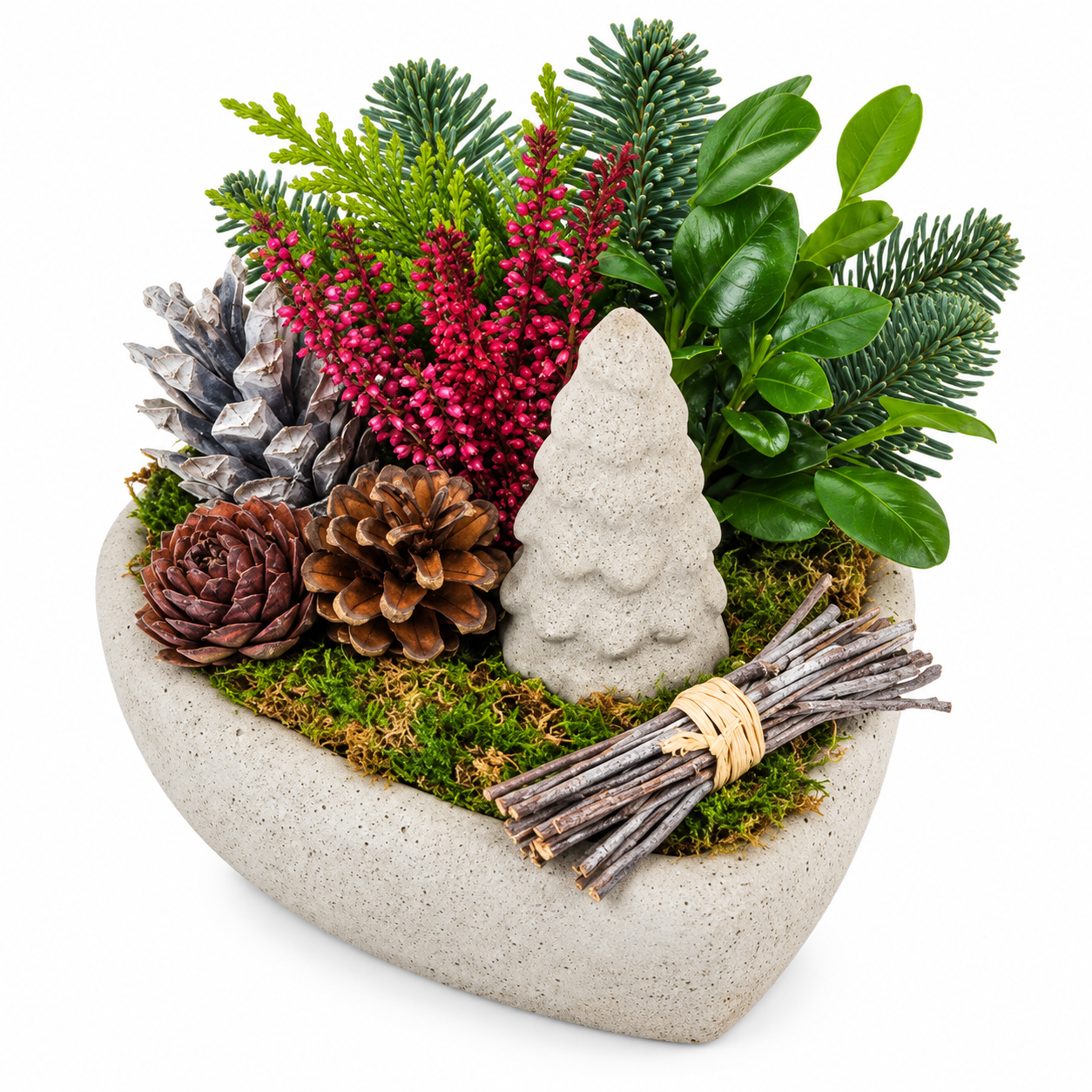 Heart Shaped Winter Greenery Planter