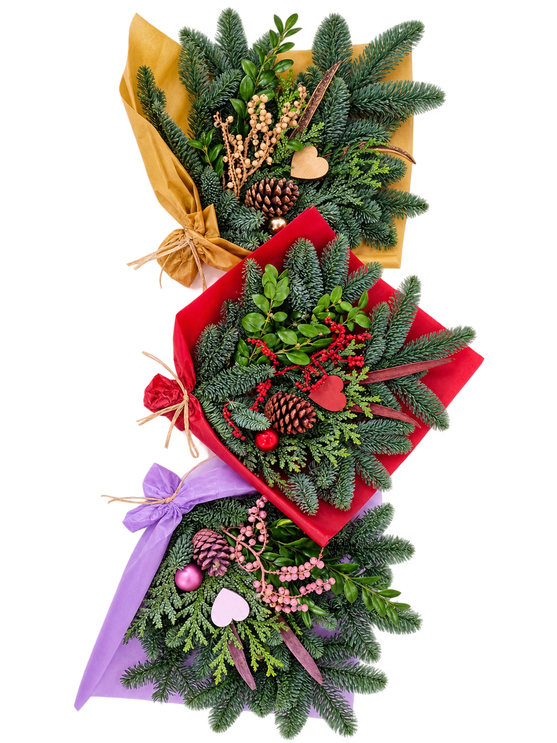 Festive Evergreen Bouquet Trio