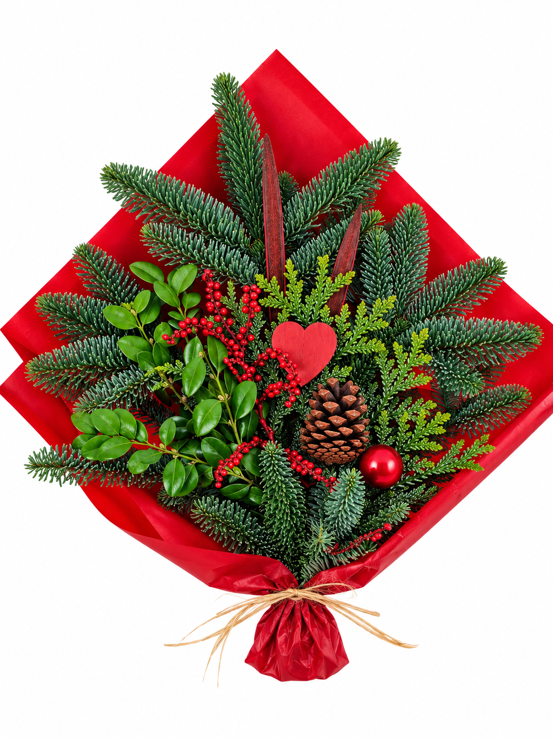 Festive Red Wrapped Christmas Bouquet