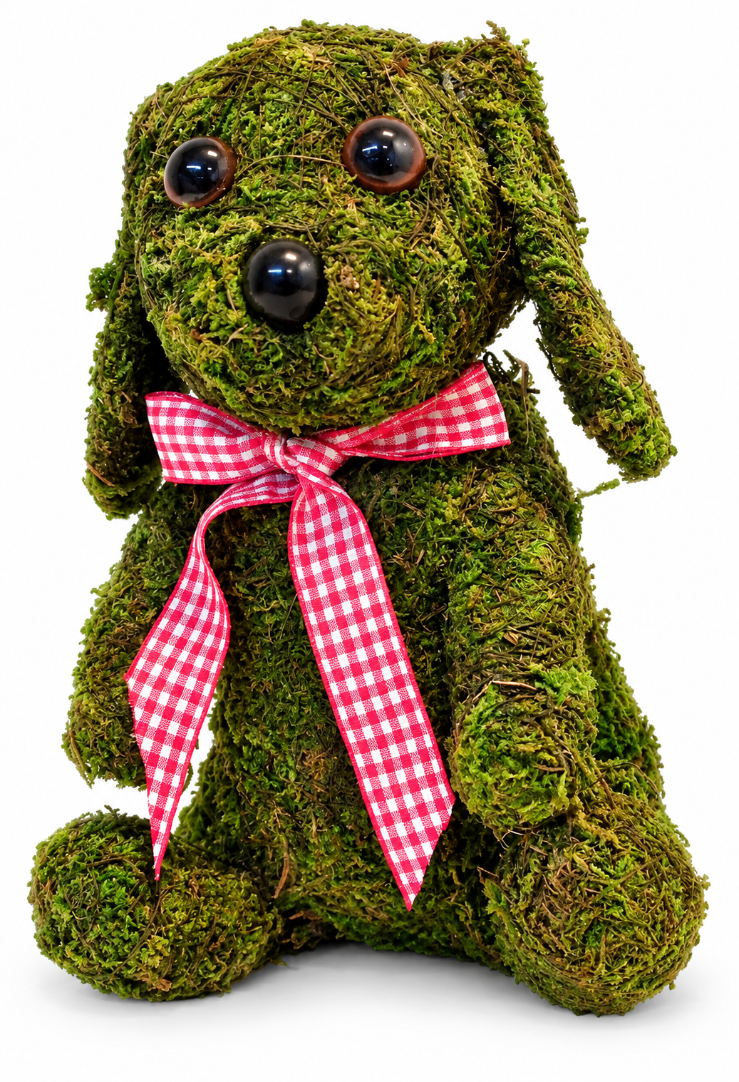 Mossy Dog Topiary with Gingham Bow