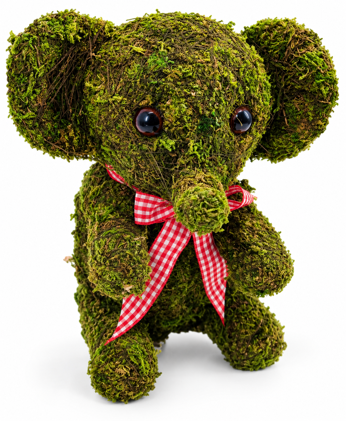 Mossy Elephant Topiary with Gingham Bow