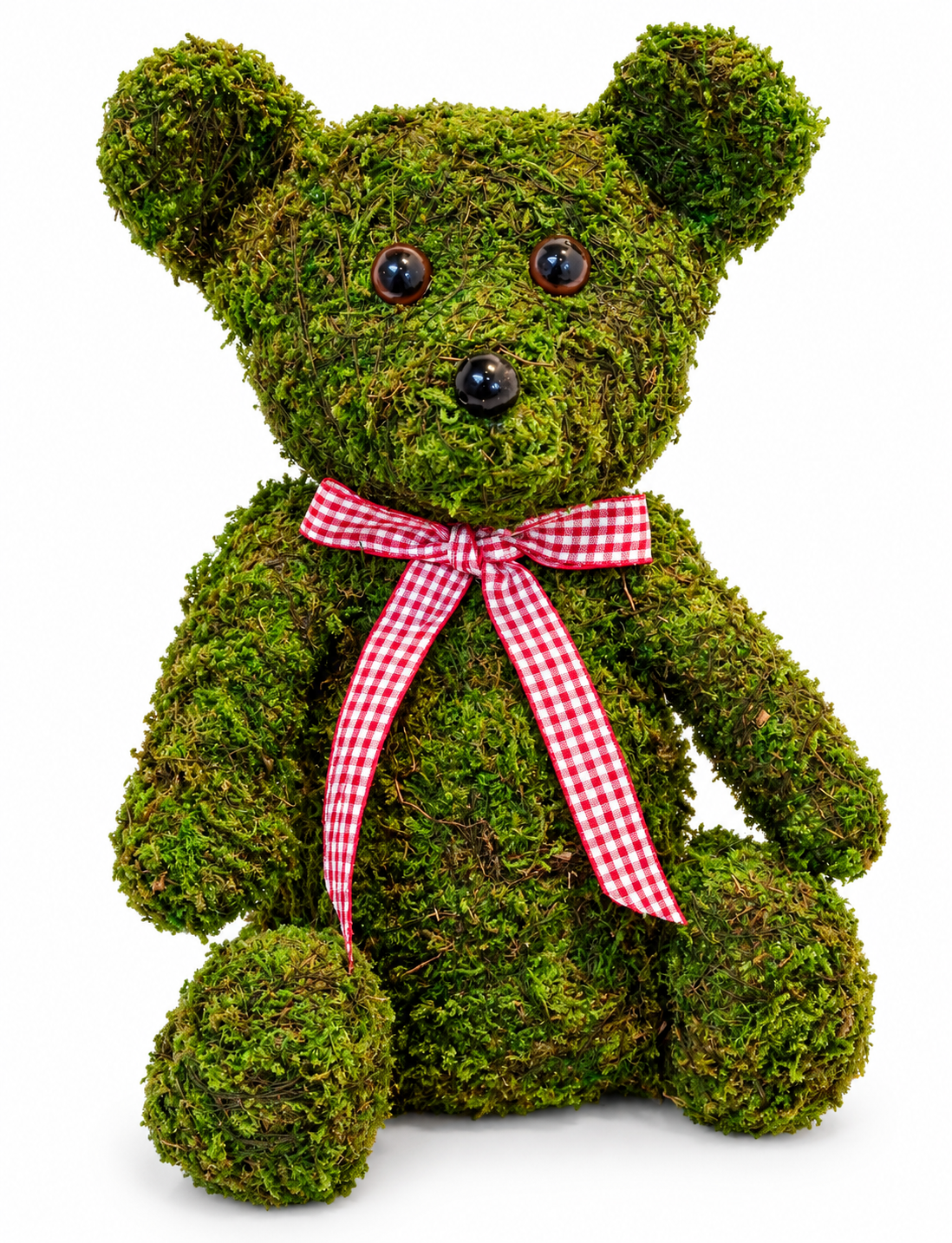Mossy Teddy Bear with Gingham Bow
